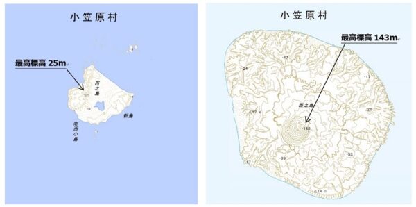 Alte Karte und neue Karte von Nishinoshima (1:25000). Quelle: GSI