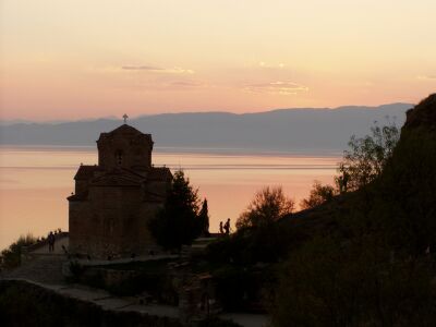 Kaneo und Ohrid-See bei Sonnenuntergang