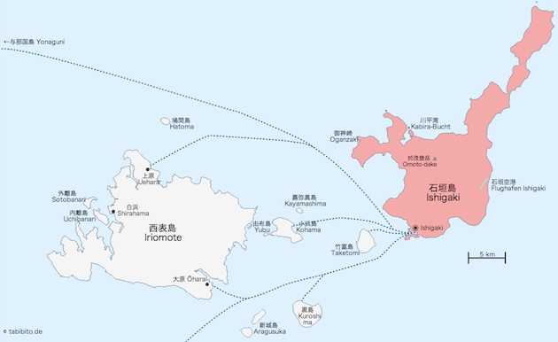 Karte von Ishigaki und umliegenden Inseln