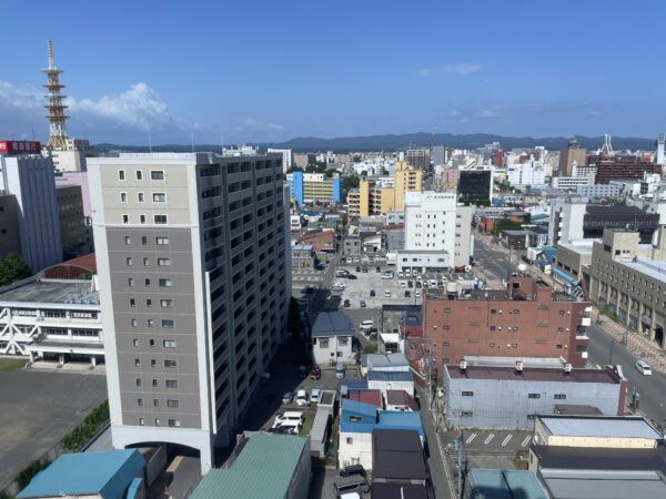 Blick auf das - recht lose bebaute - Stadtzentrum von Aomori