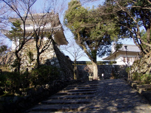 Treppe und Yagura der Burg von Inuyama