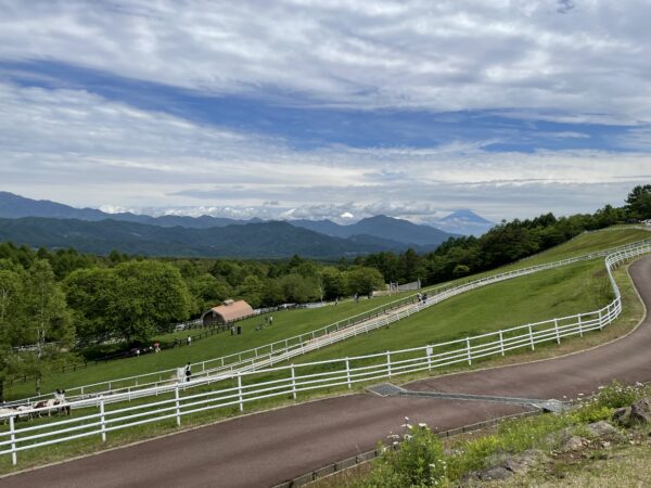 Der Makiba-Park mit gepflegten Weiden und dem Fuji-san im Hintergrund