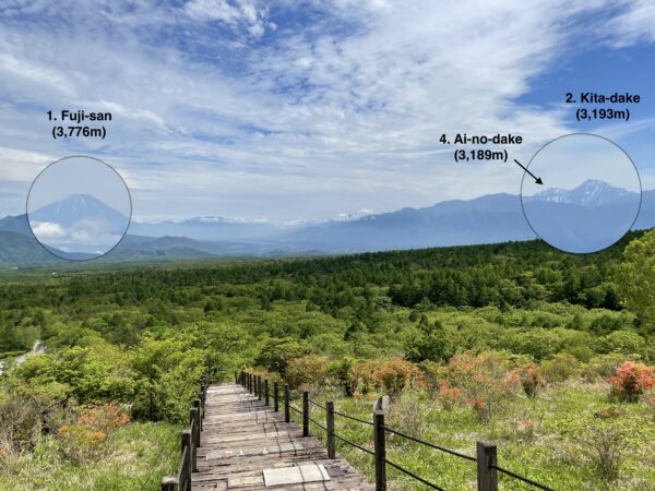 Von hier kann man drei der 4 höchsten Berge Japans sehen