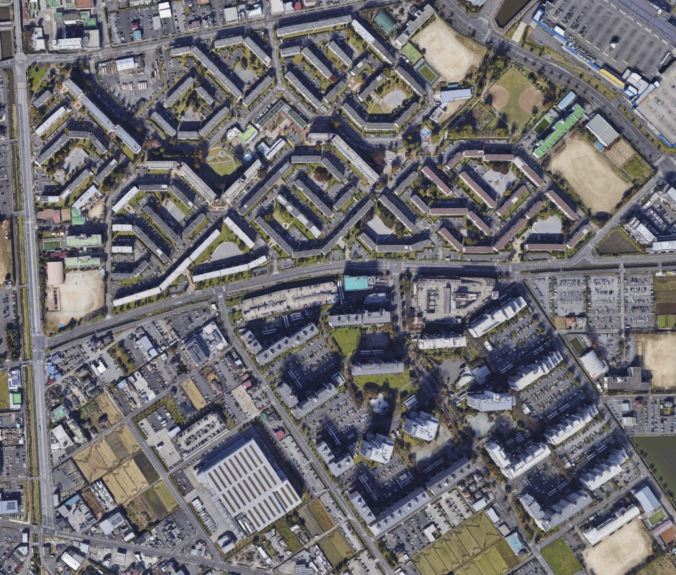 Luftbild (Google Maps) des Südteils von Misato Danchi