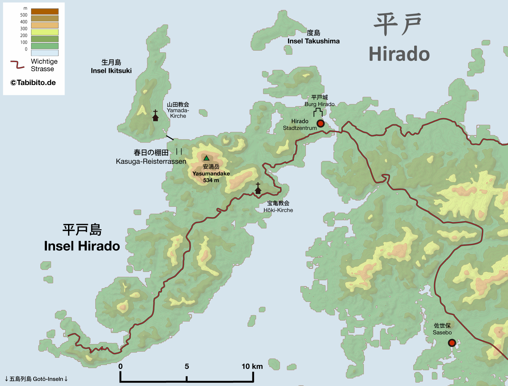 Karte von Hirado im Nordwesten der Präfektur Nagasaki