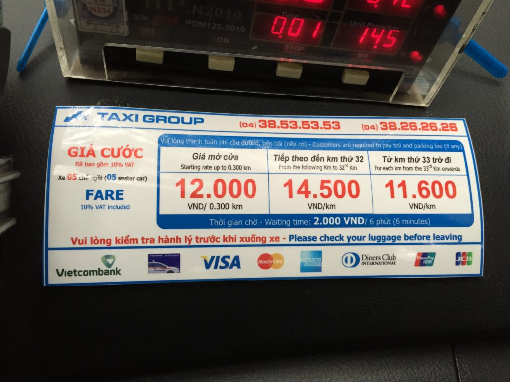 Sehr transparent: Taxipreisausschilderung in Hanoi