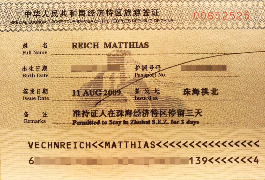 Drei-Tages-Visum für die Sonderwirtschaftszone Zhuhai