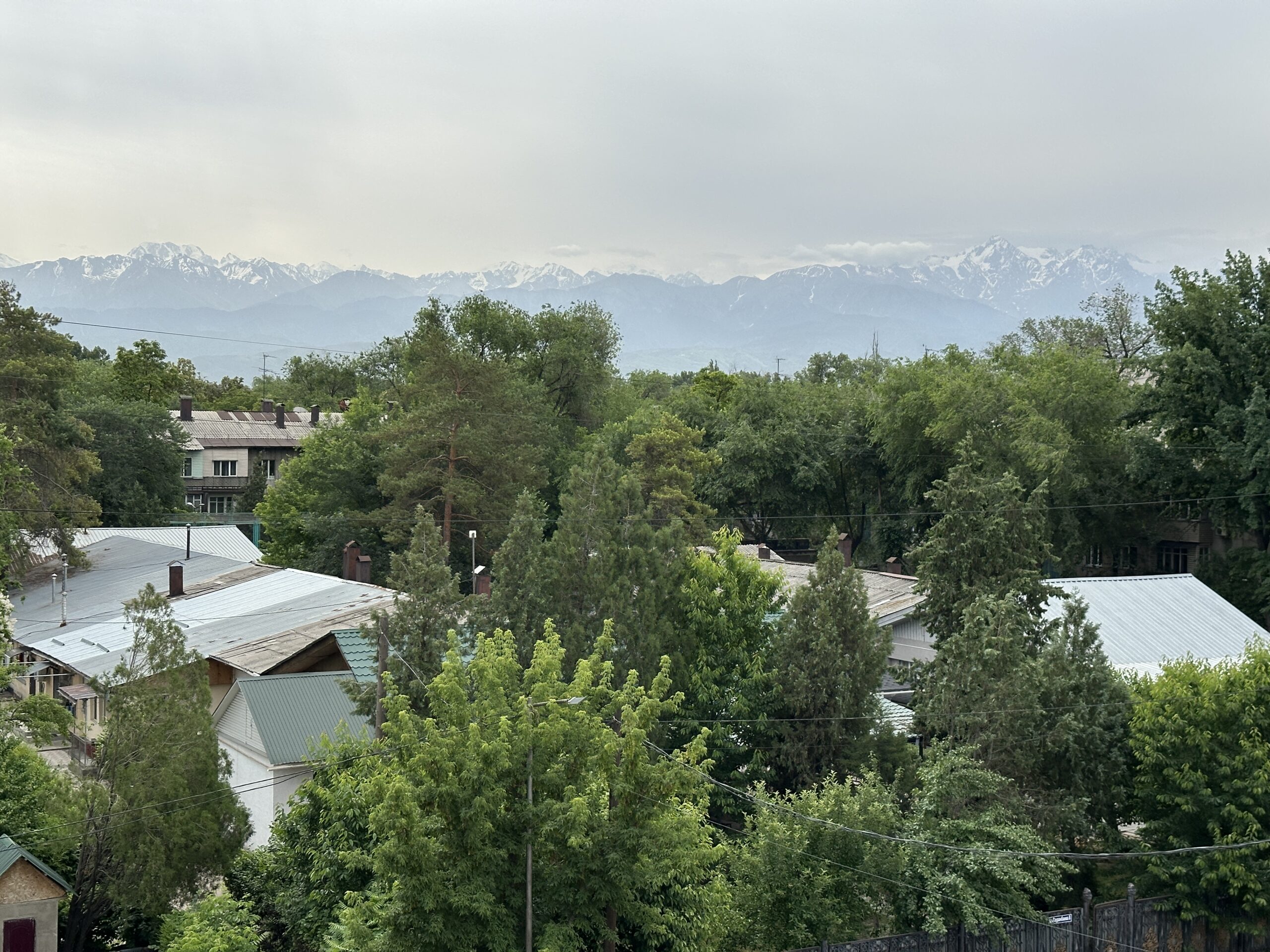 Da sind sie, die Berge! Dahinter: Kirgisistan